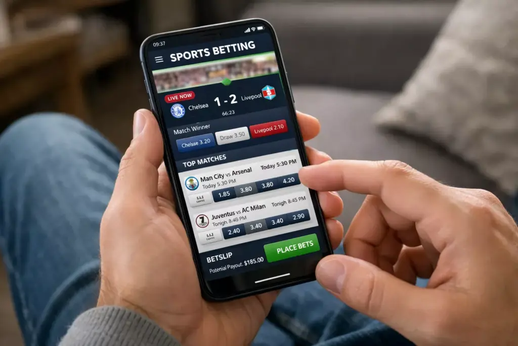 Persona usando aplicaciones deportivas en un smartphone moderno