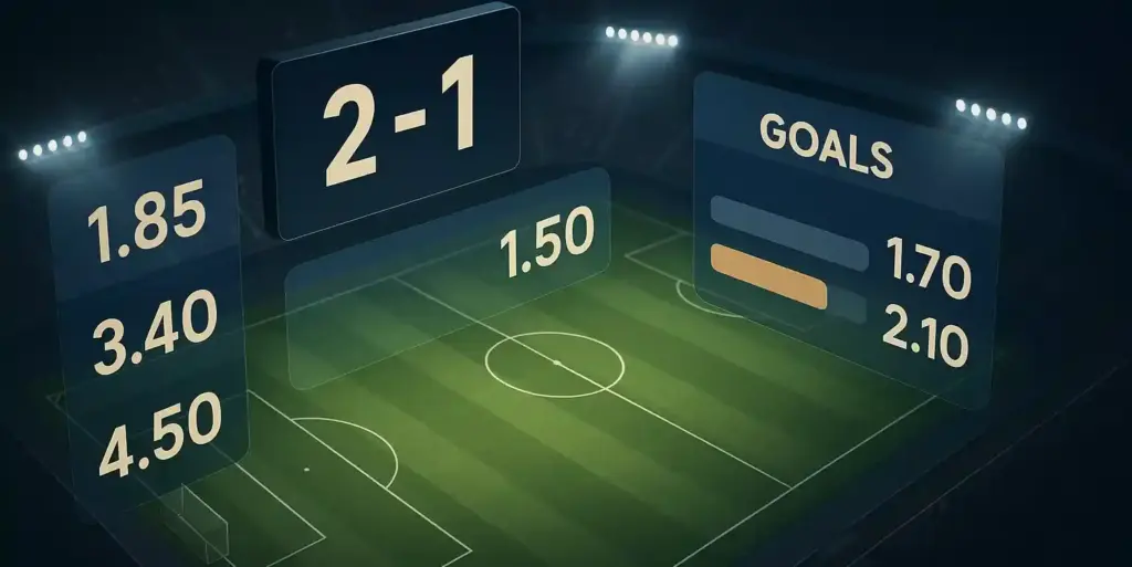 Estadio de La Liga española con marcador digital y gráficos de cuotas de apuestas a goles