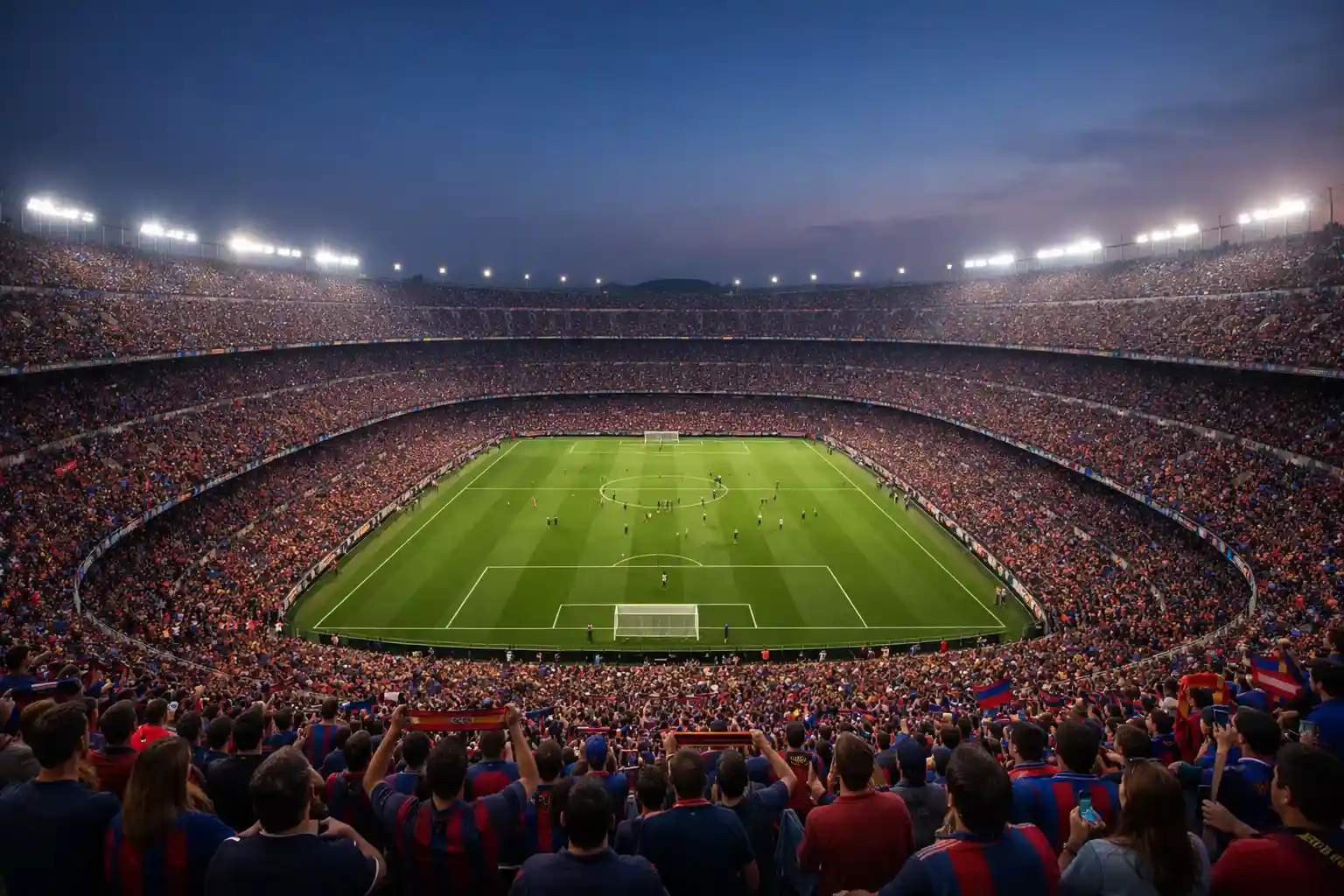 Vista panorámica del Camp Nou lleno de aficionados del Barcelona