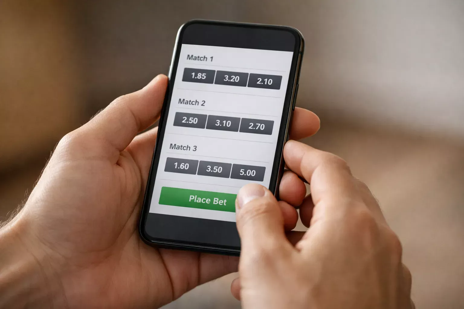Persona revisando aplicaciones de apuestas en un smartphone