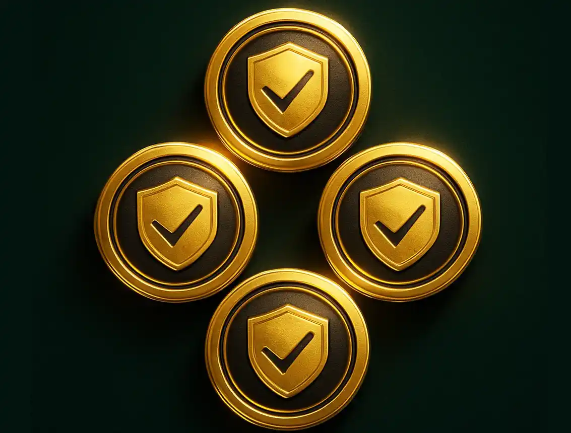 Cinco reglas de oro para gestión de bankroll representadas con medallones dorados de éxito