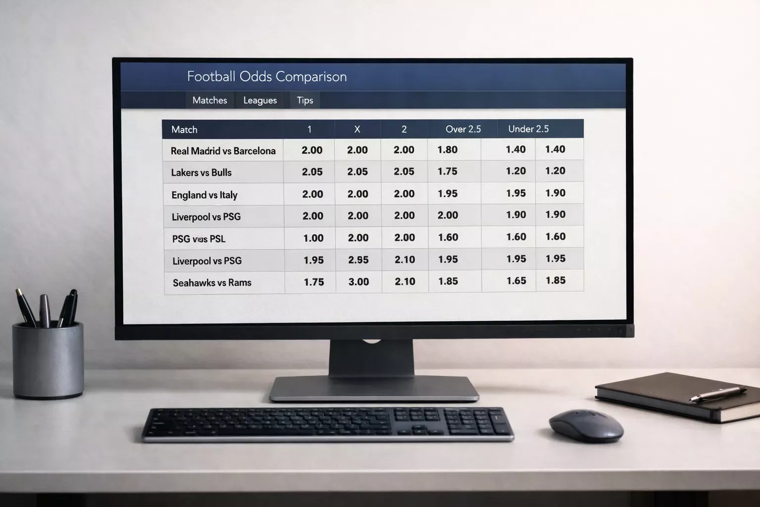 Pantalla de ordenador mostrando una tabla comparativa de cuotas de fútbol