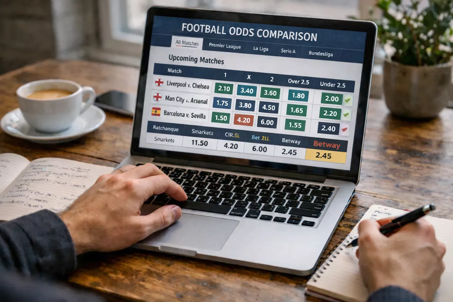 Persona trabajando con un portátil analizando cuotas de apuestas deportivas