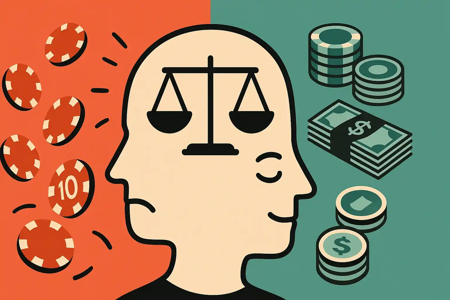 Control emocional del tilt en apuestas mostrando equilibrio entre caos y calma mental
