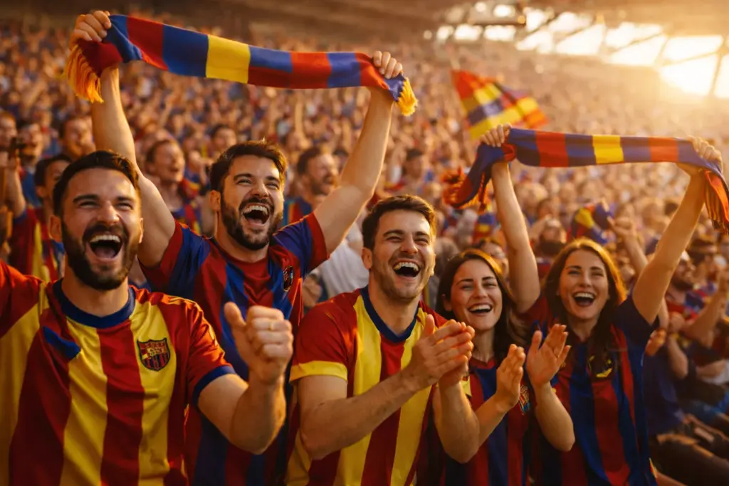 Aficionados celebrando en las gradas de un estadio de fútbol español
