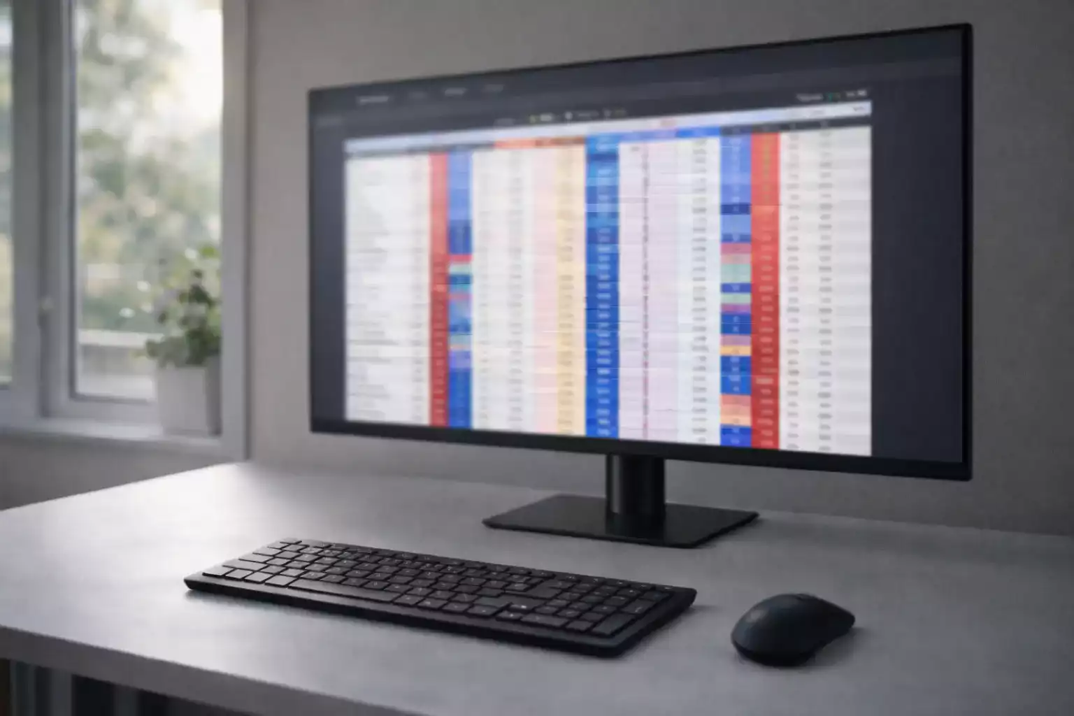 Escritorio profesional con monitor mostrando software de trading deportivo