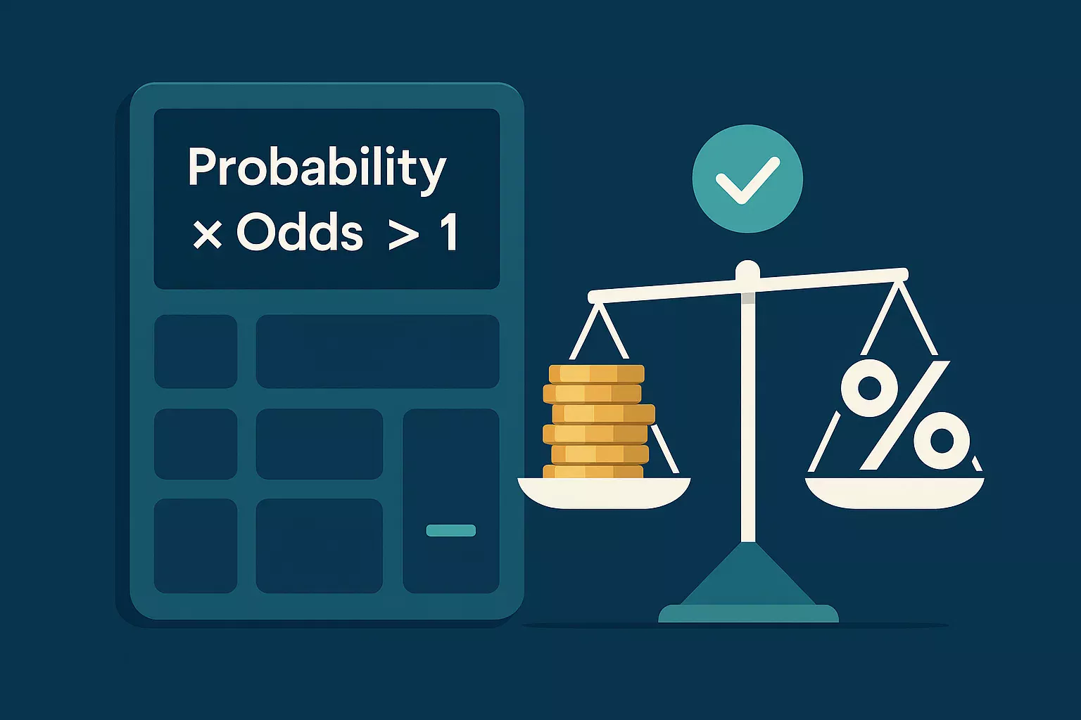 Fórmula matemática para calcular apuestas de valor con balanza y símbolos de probabilidad