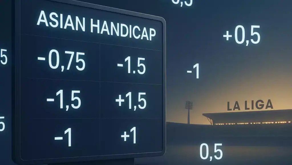 Concepto de apuestas de hándicap asiático en La Liga española con líneas de apuestas profesionales