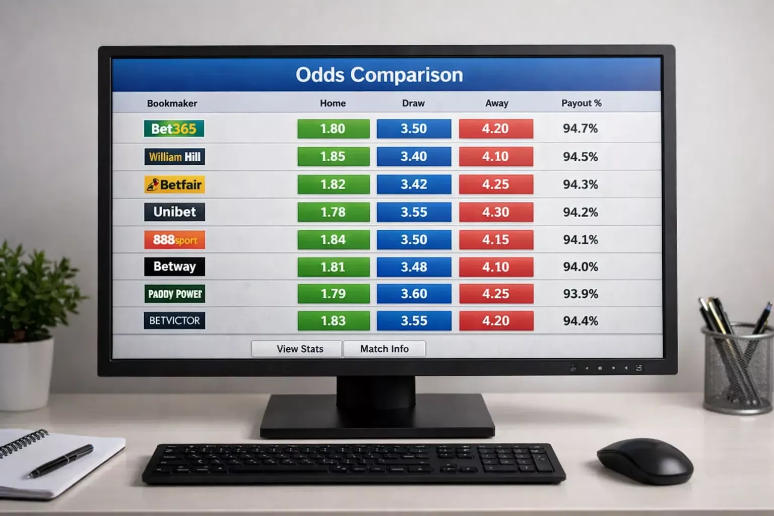 Pantalla de ordenador mostrando una interfaz de comparación de cuotas de apuestas