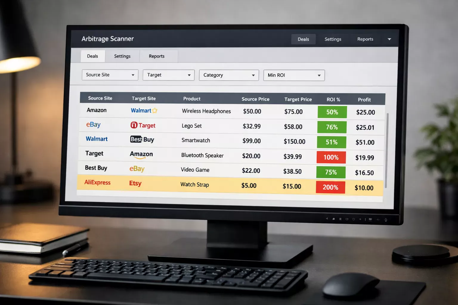 Pantalla de ordenador mostrando un software de detección de oportunidades de arbitraje