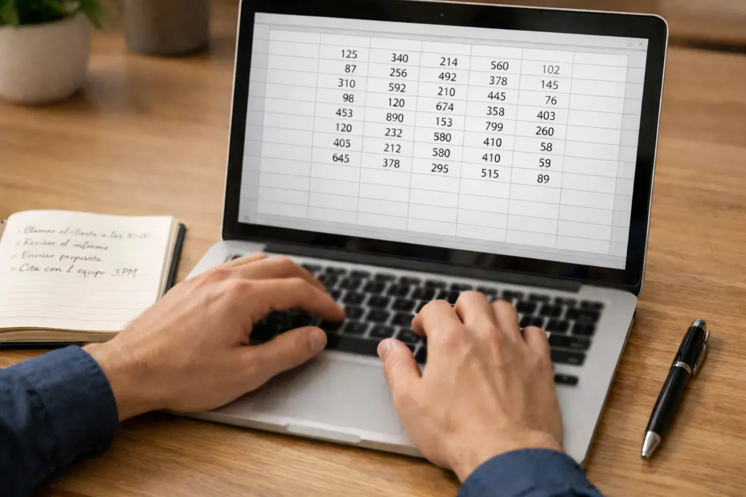 Persona trabajando con hojas de cálculo y datos en un ordenador